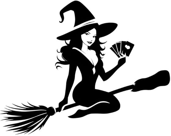 logo picture of witch on a broom